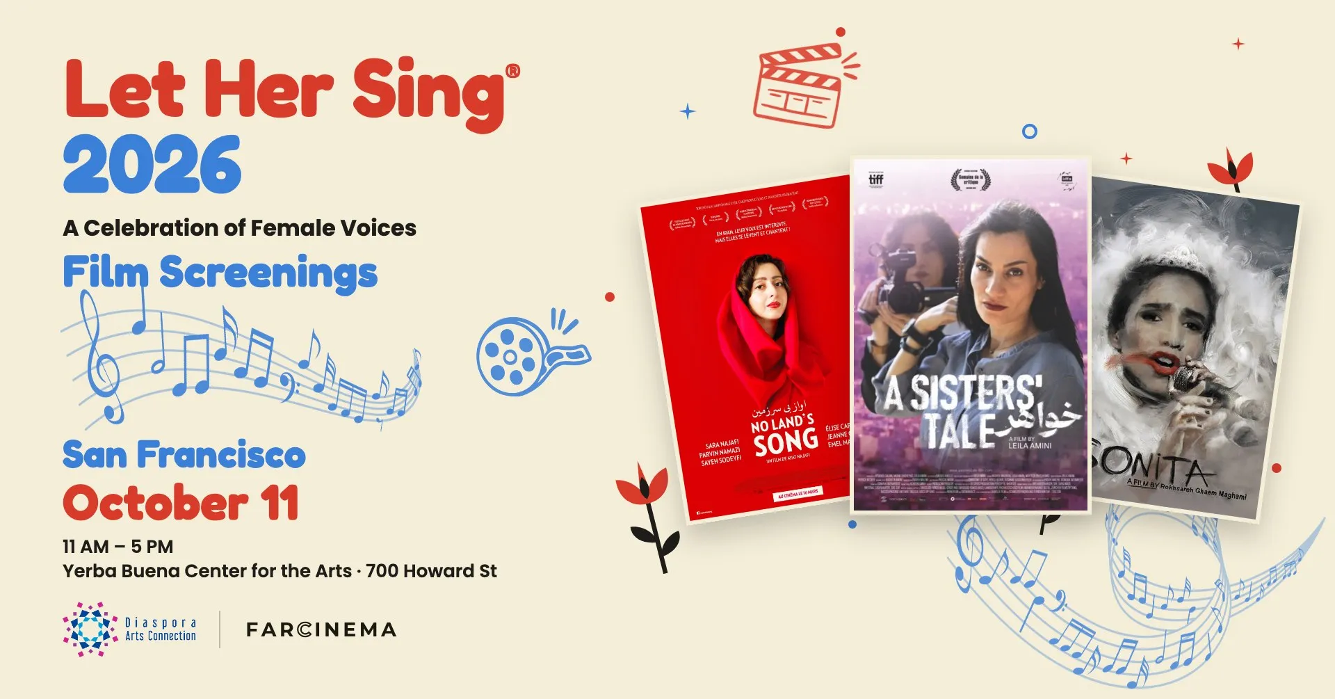 Let Her Sing 2026: Film Screenings: Sunday, October 11, 2026, 11 AM to 5 PM at Yerba Buena Center for the Arts, San Francisco